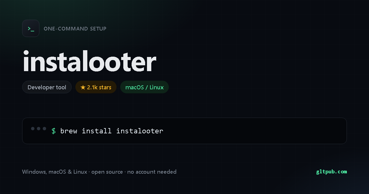 instalooter one-command setup card, developer tool, for macOS and Linux, 2.1k stars on the project's repository