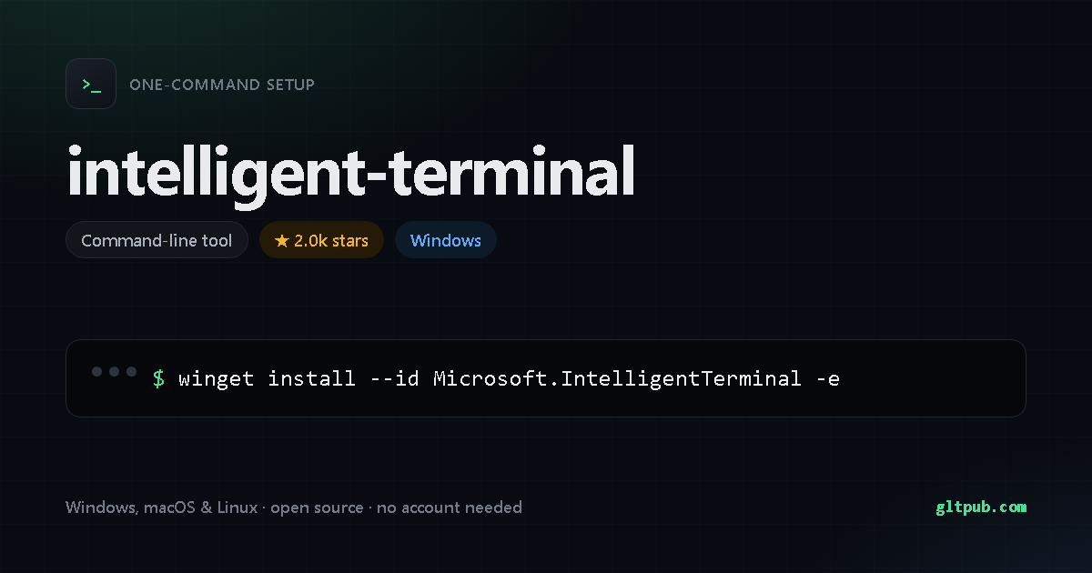 intelligent-terminal one-command setup card, command-line tool, for Windows, 2.0k stars on the project's repository