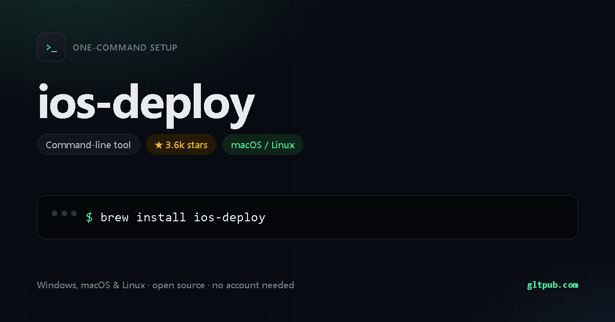 ios-deploy one-command setup card, command-line tool, for macOS and Linux, 3.6k stars on the project's repository
