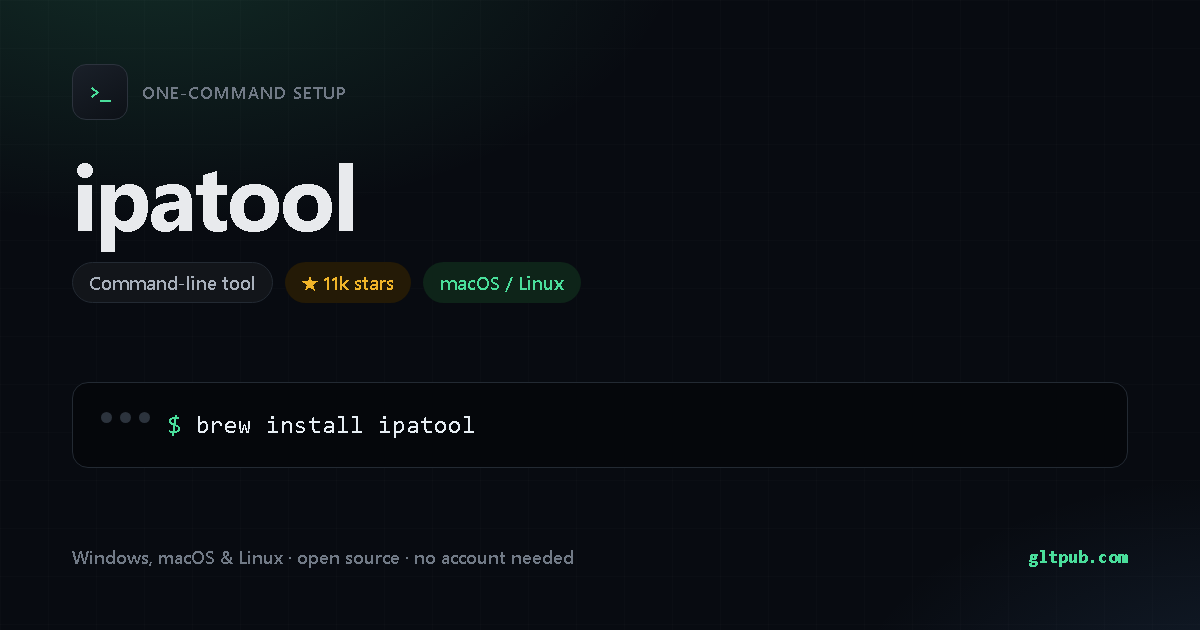 ipatool one-command setup card, command-line tool, for macOS and Linux, 11k stars on the project's repository