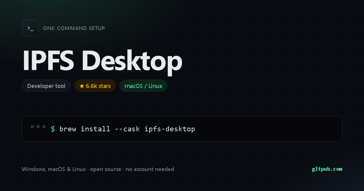 IPFS Desktop one-command setup card, developer tool, for macOS and Linux, 6.6k stars on the project's repository