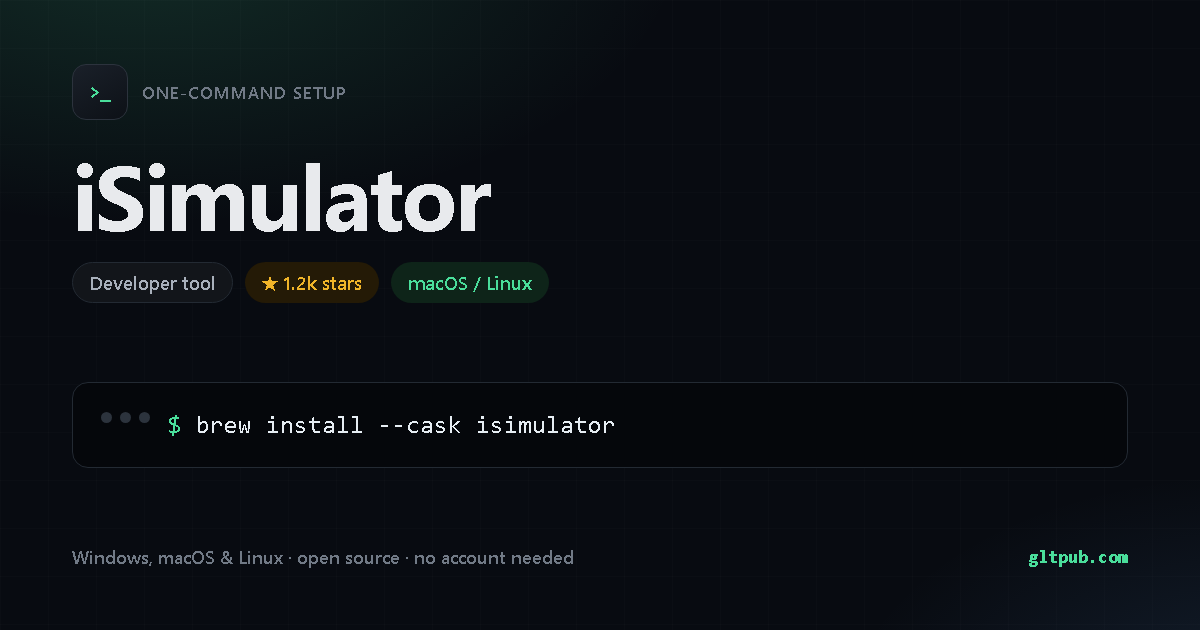 iSimulator one-command setup card, developer tool, for macOS and Linux, 1.2k stars on the project's repository