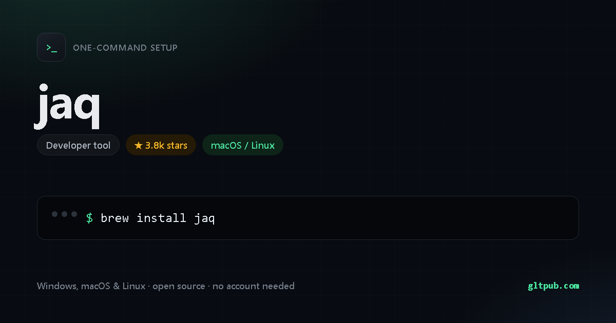 jaq one-command setup card, developer tool, for macOS and Linux, 3.8k stars on the project's repository
