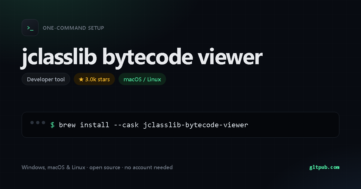jclasslib bytecode viewer one-command setup card, developer tool, for macOS and Linux, 3.0k stars on the project's repository