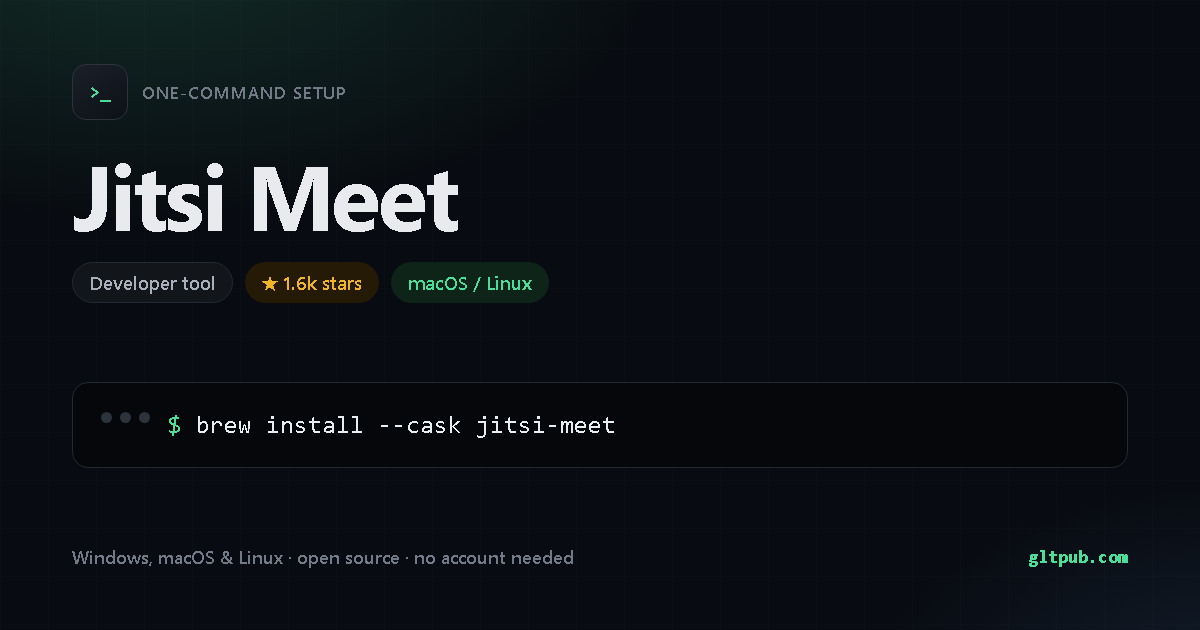 Jitsi Meet one-command setup card, developer tool, for macOS and Linux, 1.6k stars on the project's repository