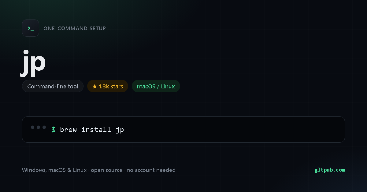 jp one-command setup card, command-line tool, for macOS and Linux, 1.3k stars on the project's repository