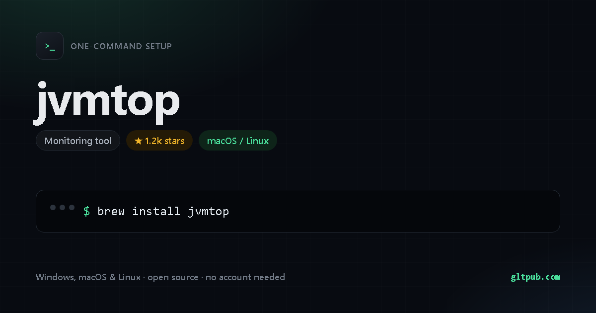 jvmtop one-command setup card, monitoring tool, for macOS and Linux, 1.2k stars on the project's repository