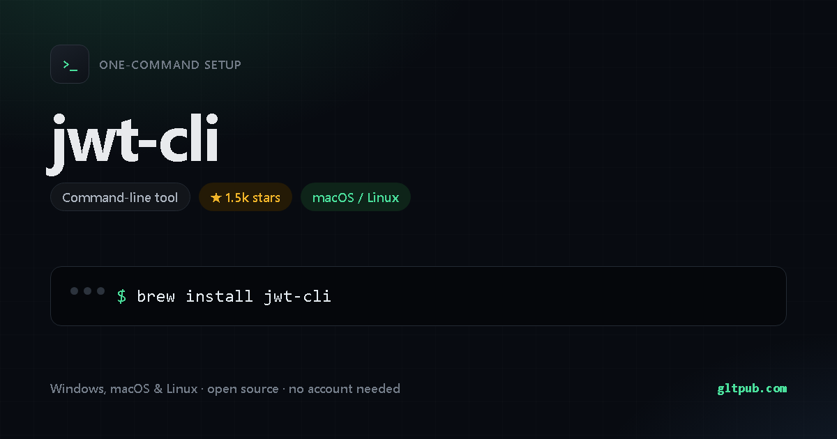 jwt-cli one-command setup card, command-line tool, for macOS and Linux, 1.5k stars on the project's repository