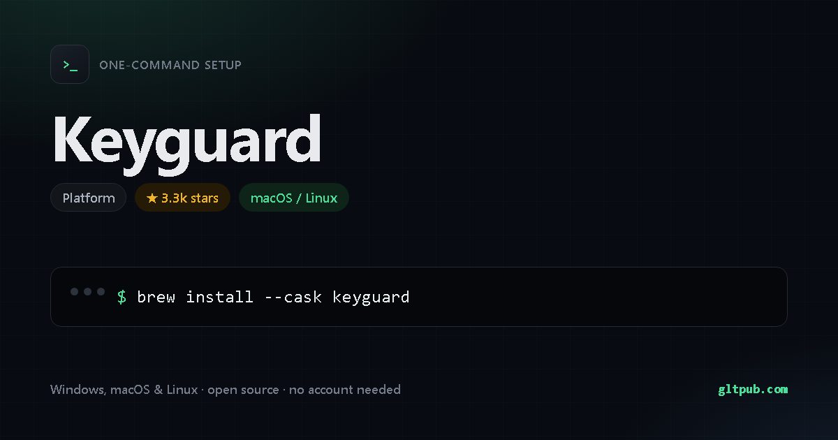 Keyguard one-command setup card, platform, for macOS and Linux, 3.3k stars on the project's repository