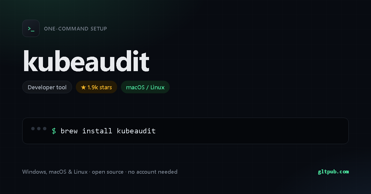 kubeaudit one-command setup card, developer tool, for macOS and Linux, 1.9k stars on the project's repository
