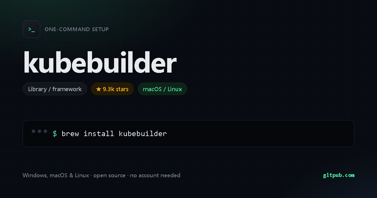 kubebuilder one-command setup card, library / framework, for macOS and Linux, 9.3k stars on the project's repository
