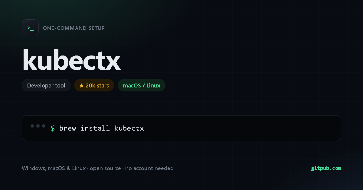 kubectx one-command setup card, developer tool, for macOS and Linux, 20k stars on the project's repository