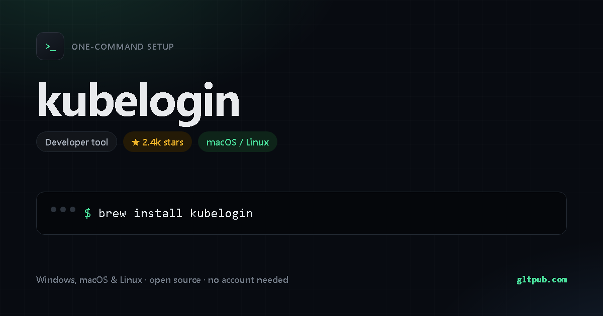 kubelogin one-command setup card, developer tool, for macOS and Linux, 2.4k stars on the project's repository