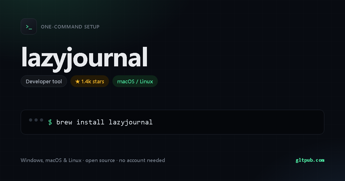lazyjournal one-command setup card, developer tool, for macOS and Linux, 1.4k stars on the project's repository