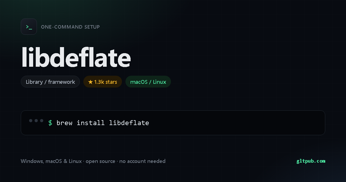 libdeflate one-command setup card, library / framework, for macOS and Linux, 1.3k stars on the project's repository
