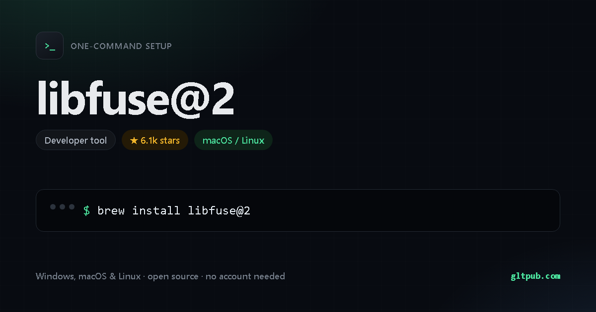 libfuse@2 one-command setup card, developer tool, for macOS and Linux, 6.1k stars on the project's repository
