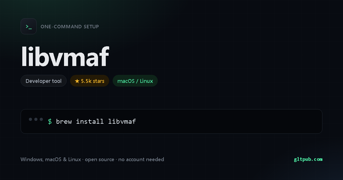 libvmaf one-command setup card, developer tool, for macOS and Linux, 5.5k stars on the project's repository