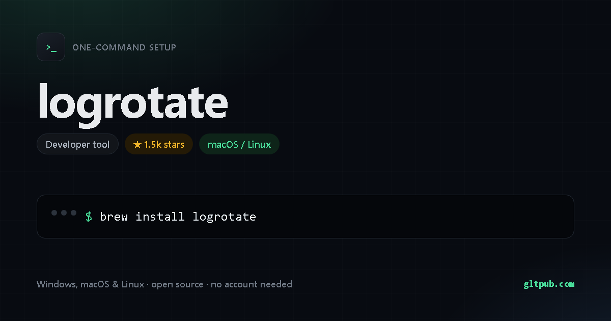 logrotate one-command setup card, developer tool, for macOS and Linux, 1.5k stars on the project's repository