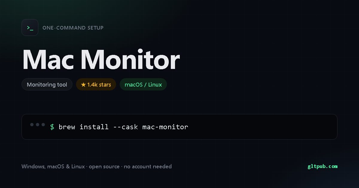 Mac Monitor one-command setup card, monitoring tool, for macOS and Linux, 1.4k stars on the project's repository