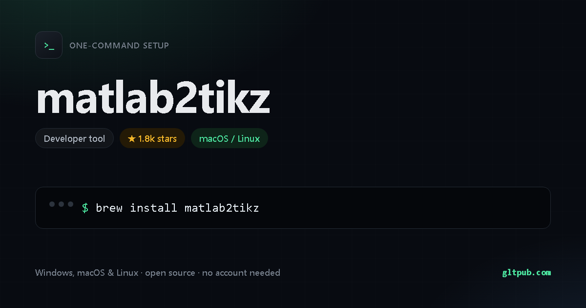 matlab2tikz one-command setup card, developer tool, for macOS and Linux, 1.8k stars on the project's repository