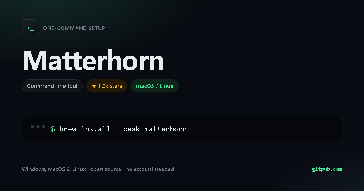 Matterhorn one-command setup card, command-line tool, for macOS and Linux, 1.2k stars on the project's repository