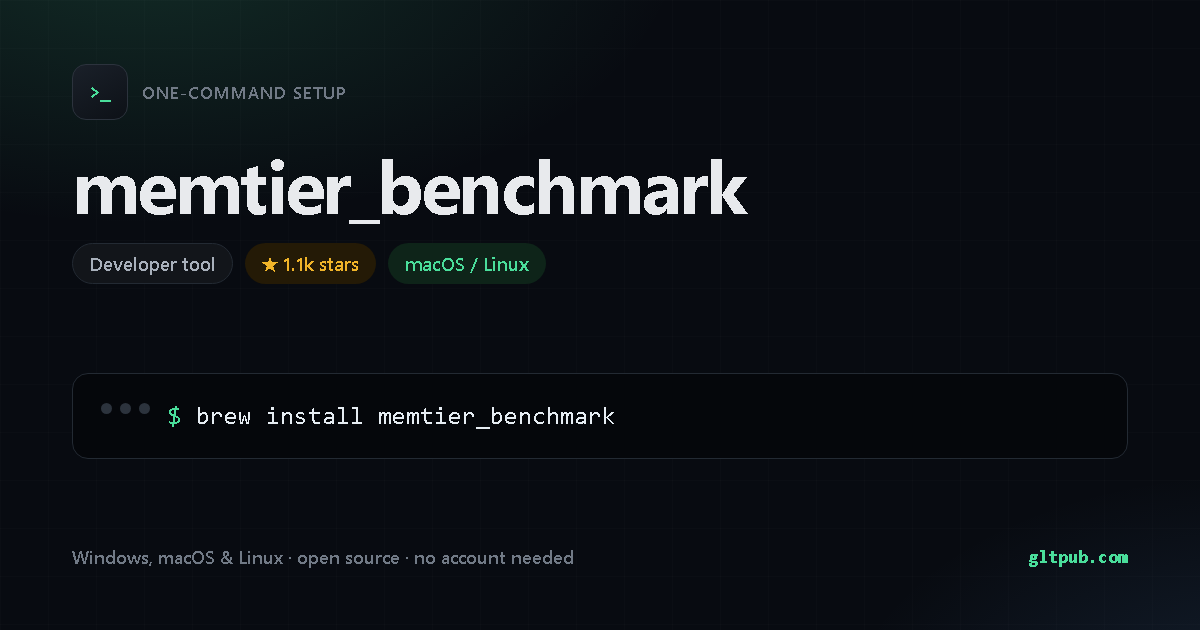 memtier_benchmark one-command setup card, developer tool, for macOS and Linux, 1.1k stars on the project's repository