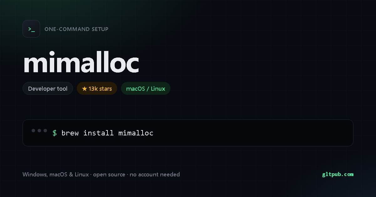mimalloc one-command setup card, developer tool, for macOS and Linux, 13k stars on the project's repository