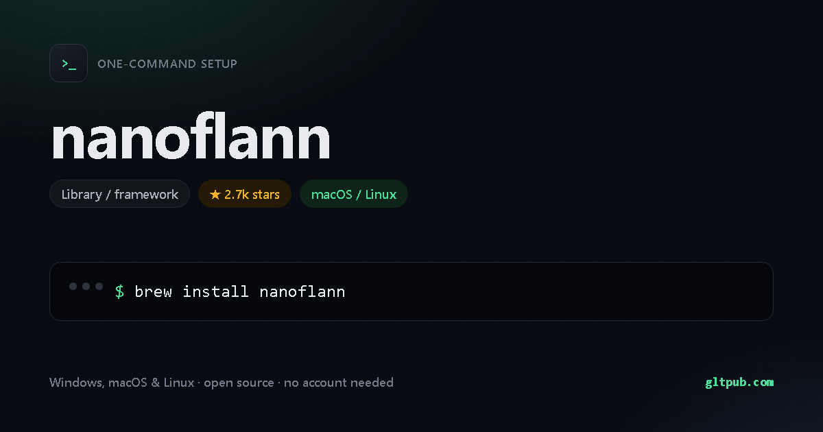 nanoflann one-command setup card, library / framework, for macOS and Linux, 2.7k stars on the project's repository