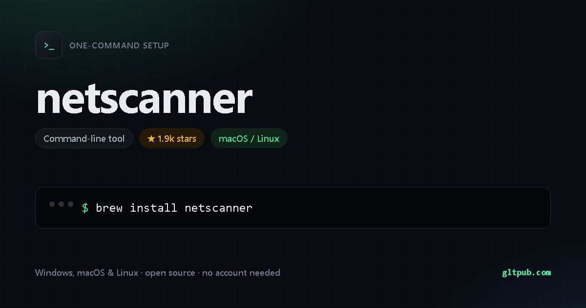 netscanner one-command setup card, command-line tool, for macOS and Linux, 1.9k stars on the project's repository