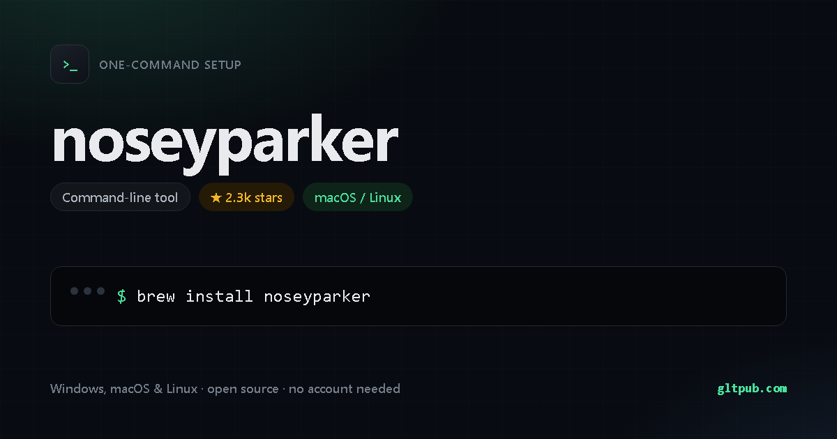 noseyparker one-command setup card, command-line tool, for macOS and Linux, 2.3k stars on the project's repository
