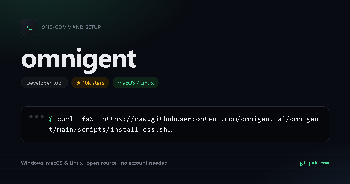 omnigent one-command setup card, developer tool, for macOS and Linux, 10k stars on the project's repository
