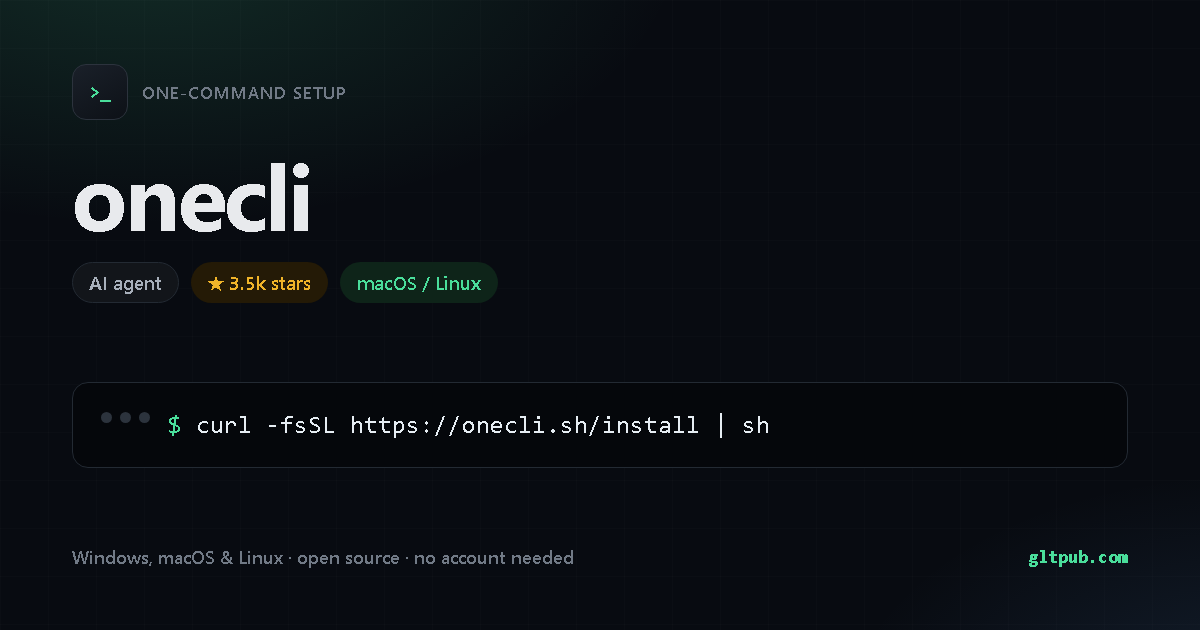 onecli one-command setup card, ai agent, for macOS and Linux, 3.5k stars on the project's repository