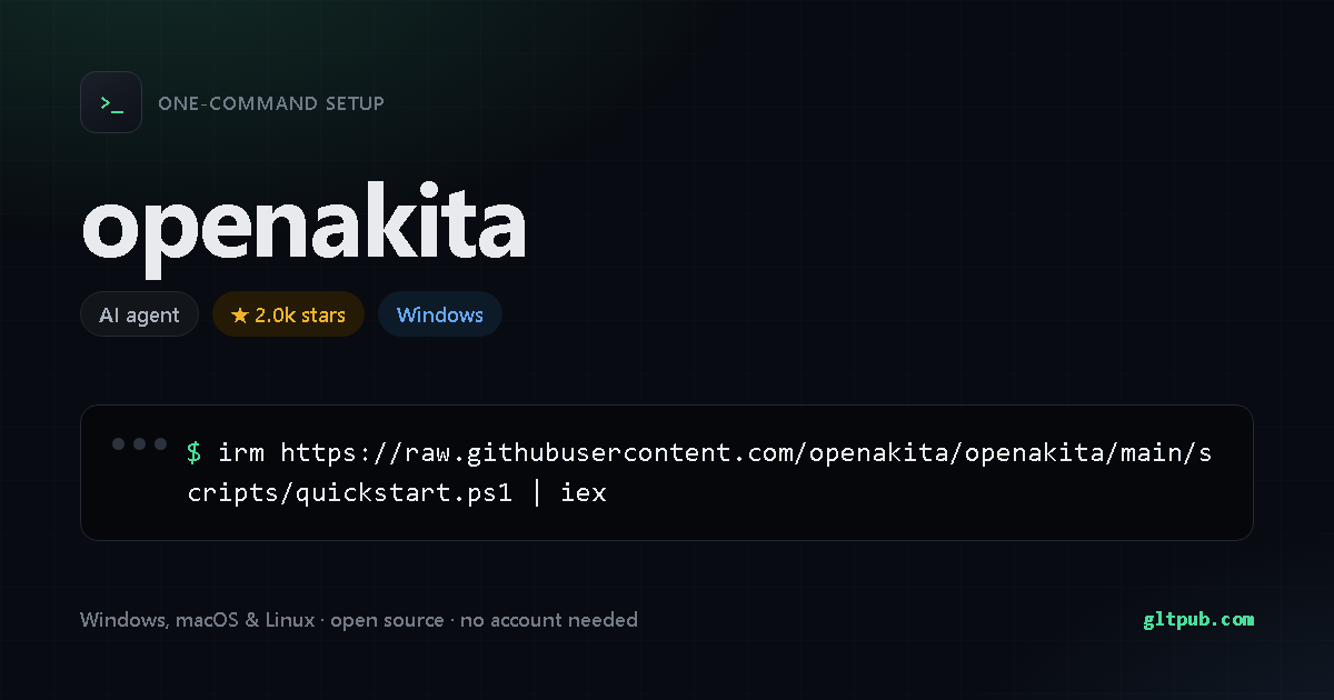 openakita one-command setup card, ai agent, for Windows, 2.0k stars on the project's repository