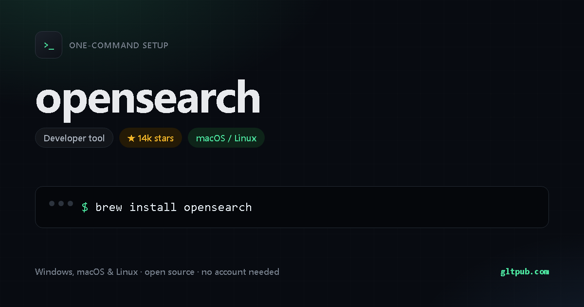 opensearch one-command setup card, developer tool, for macOS and Linux, 14k stars on the project's repository
