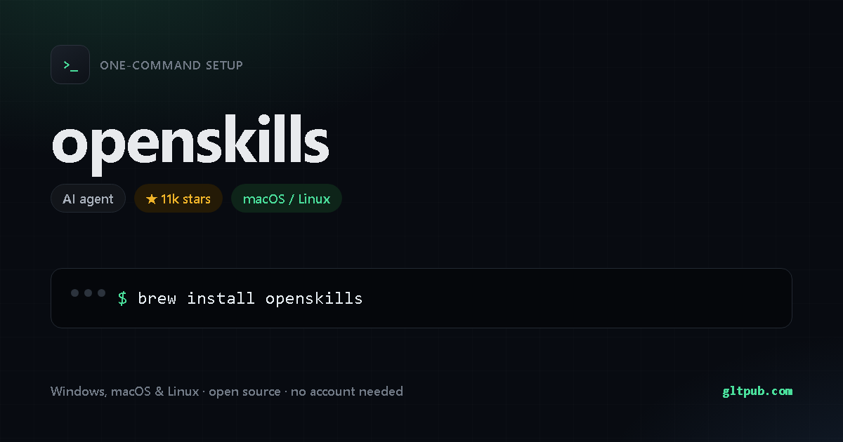 openskills one-command setup card, ai agent, for macOS and Linux, 11k stars on the project's repository