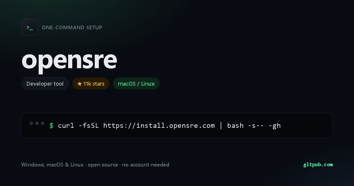 opensre one-command setup card, developer tool, for macOS and Linux, 11k stars on the project's repository