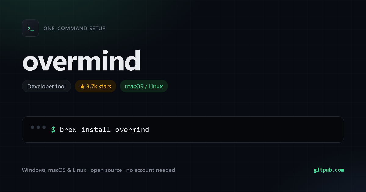 overmind one-command setup card, developer tool, for macOS and Linux, 3.7k stars on the project's repository