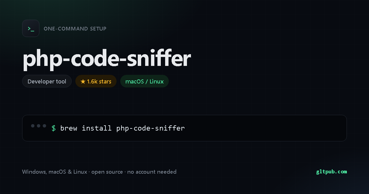 php-code-sniffer one-command setup card, developer tool, for macOS and Linux, 1.6k stars on the project's repository