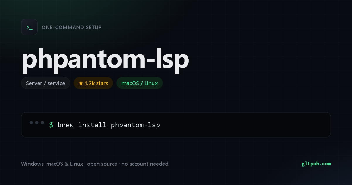 phpantom-lsp one-command setup card, server / service, for macOS and Linux, 1.2k stars on the project's repository