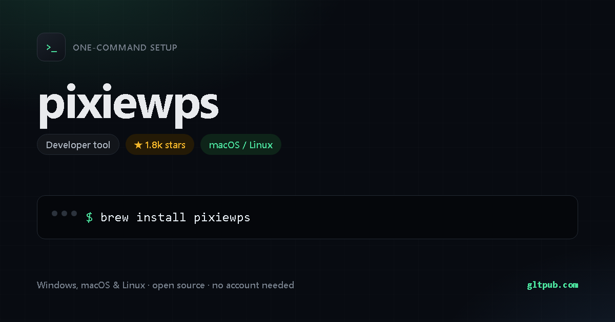 pixiewps one-command setup card, developer tool, for macOS and Linux, 1.8k stars on the project's repository
