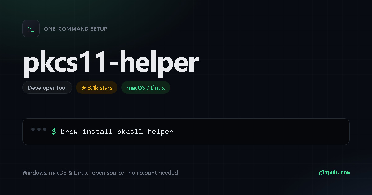pkcs11-helper one-command setup card, developer tool, for macOS and Linux, 3.1k stars on the project's repository