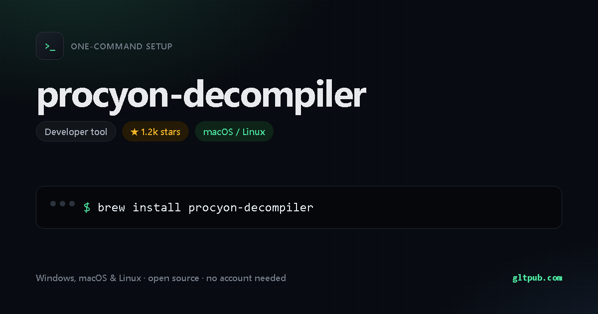 procyon-decompiler one-command setup card, developer tool, for macOS and Linux, 1.2k stars on the project's repository