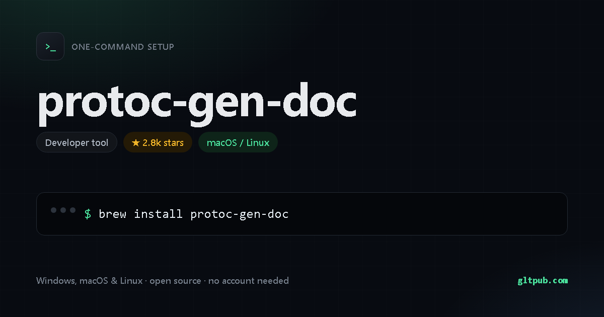 protoc-gen-doc one-command setup card, developer tool, for macOS and Linux, 2.8k stars on the project's repository
