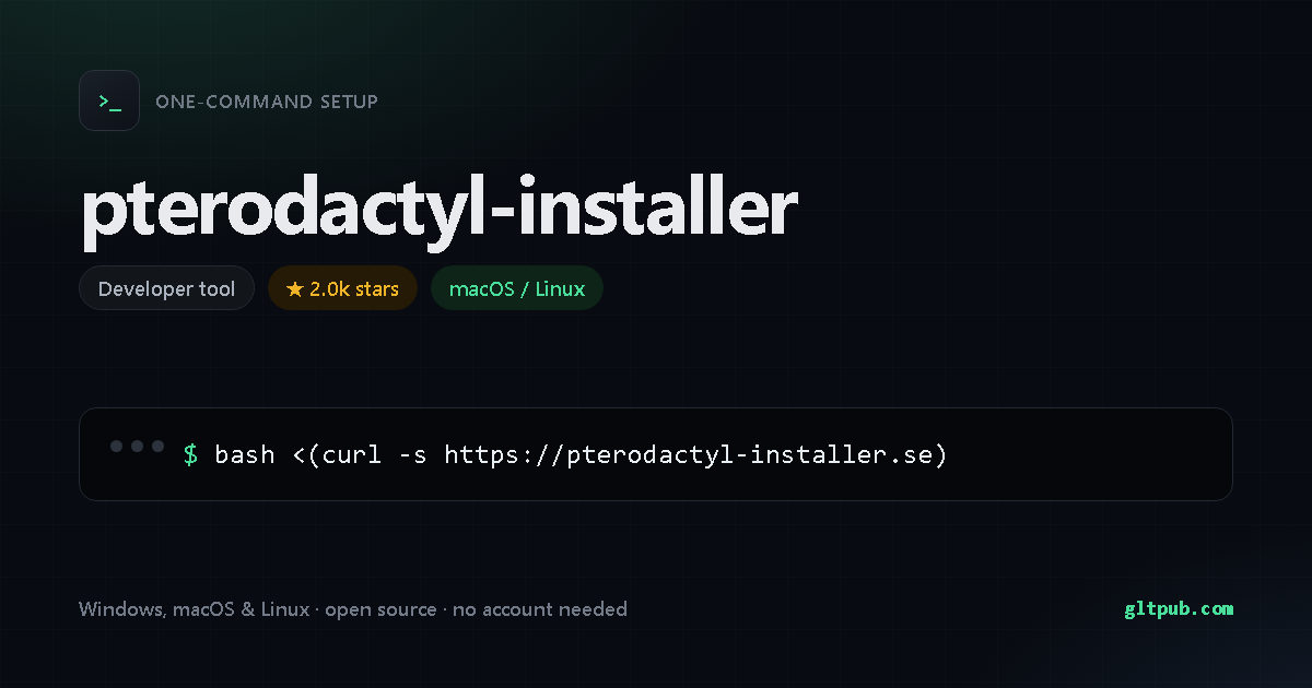 pterodactyl-installer one-command setup card, developer tool, for macOS and Linux, 2.0k stars on the project's repository
