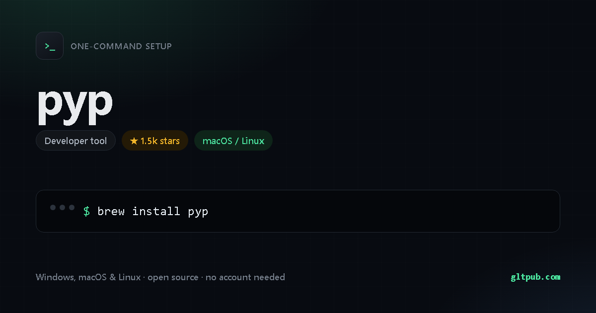 pyp one-command setup card, developer tool, for macOS and Linux, 1.5k stars on the project's repository