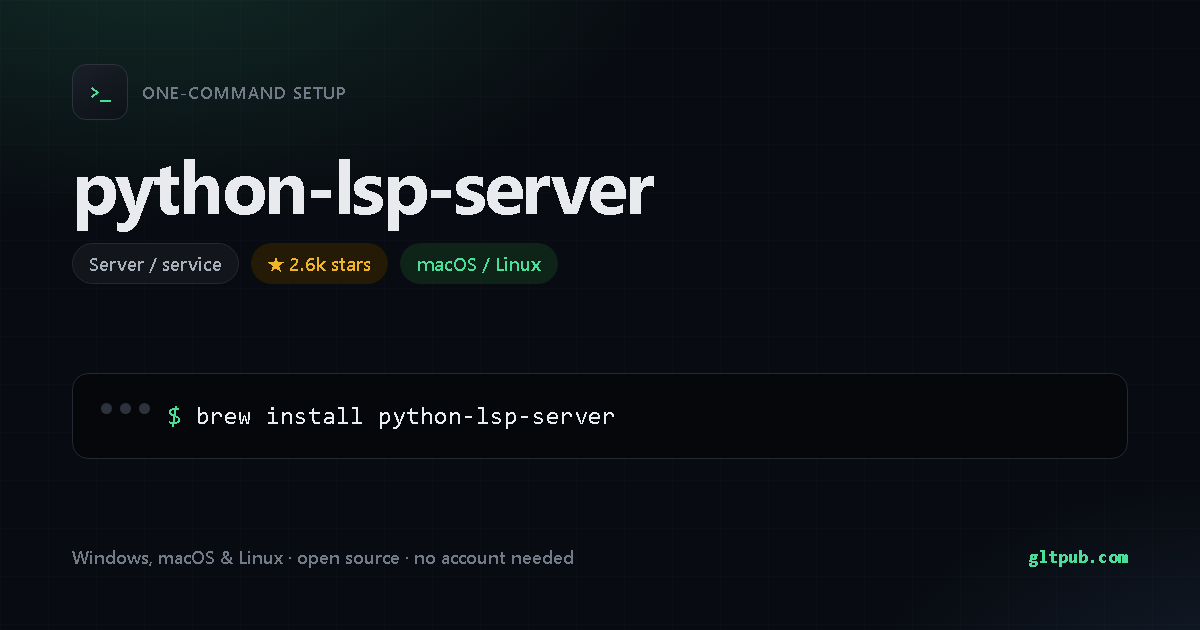python-lsp-server one-command setup card, server / service, for macOS and Linux, 2.6k stars on the project's repository