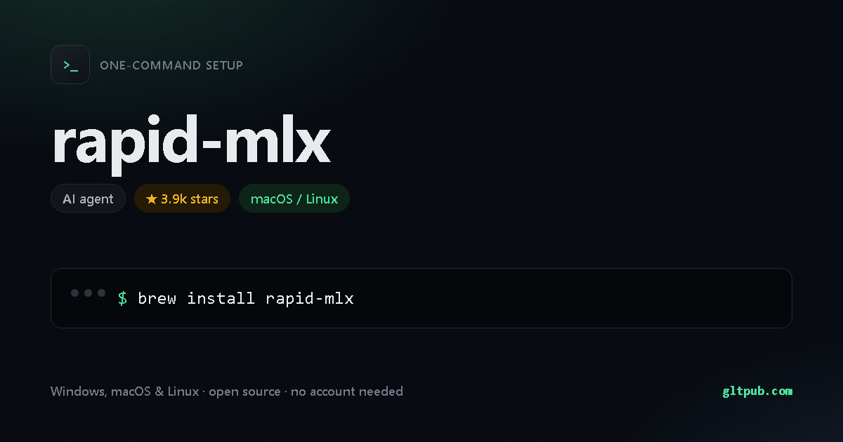 rapid-mlx one-command setup card, ai agent, for macOS and Linux, 3.9k stars on the project's repository