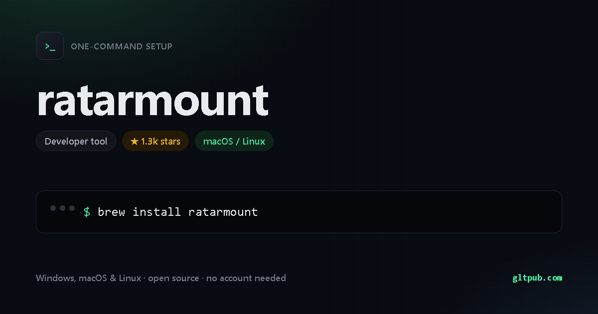 ratarmount one-command setup card, developer tool, for macOS and Linux, 1.3k stars on the project's repository