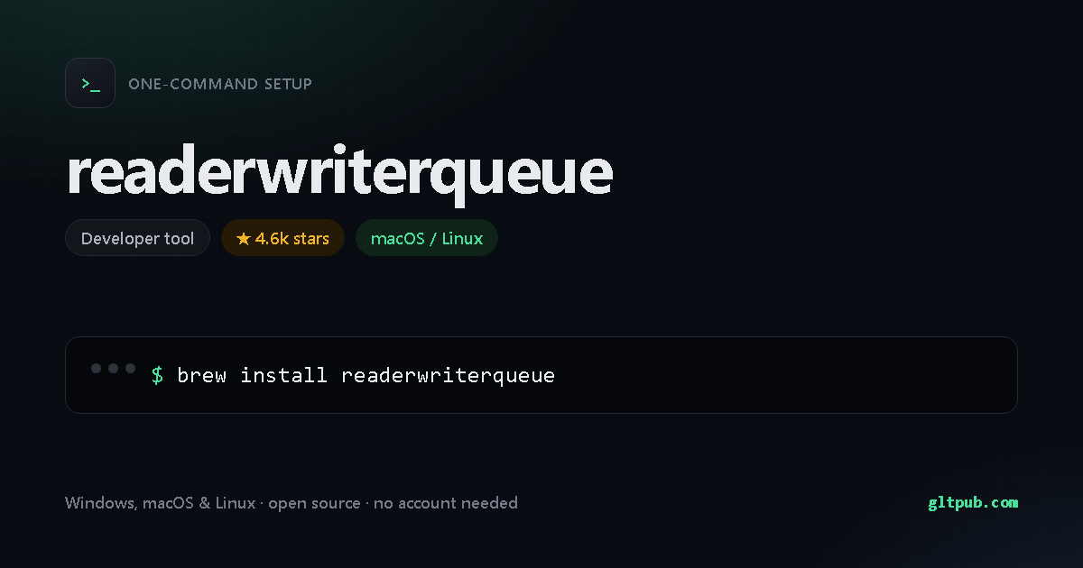 readerwriterqueue one-command setup card, developer tool, for macOS and Linux, 4.6k stars on the project's repository
