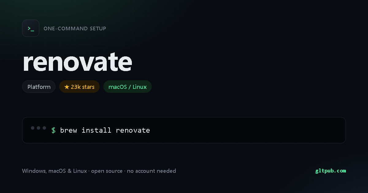 renovate one-command setup card, platform, for macOS and Linux, 23k stars on the project's repository